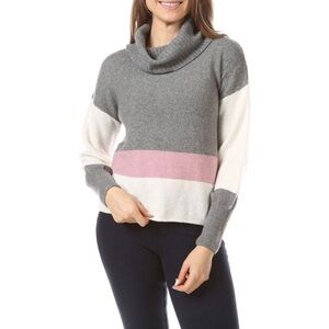 NWT Olive + Oak Cowl Turtle Neck Color Block Sweater Mauve Gray White Comfy Cozy